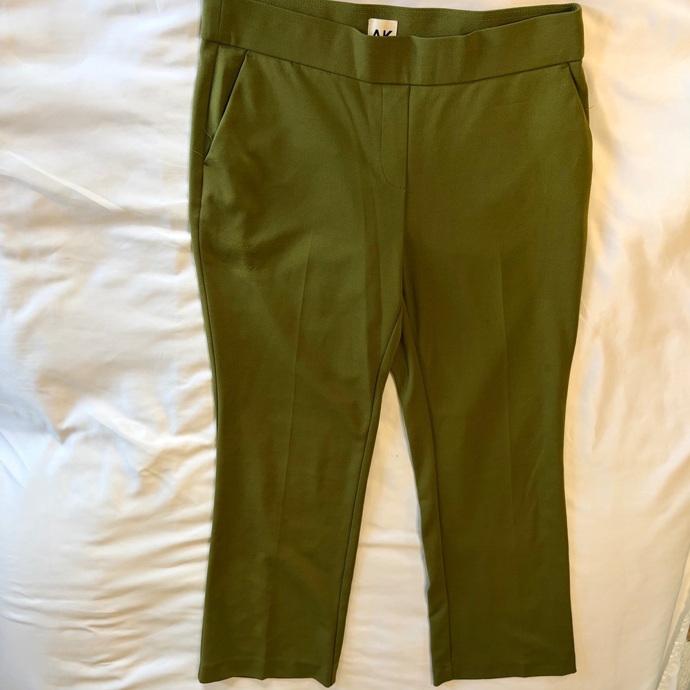 Anne Klein AK Olive Green Ankle Trousers Womens Medium Pull On Career Pants